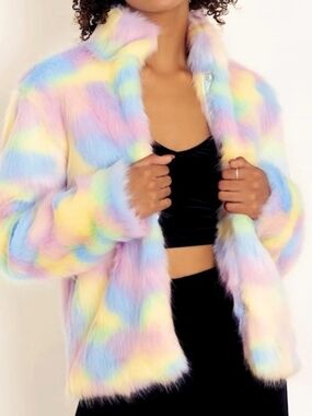 Blackmilk Pastel Rainbow Faux Fur Teddy Jacket